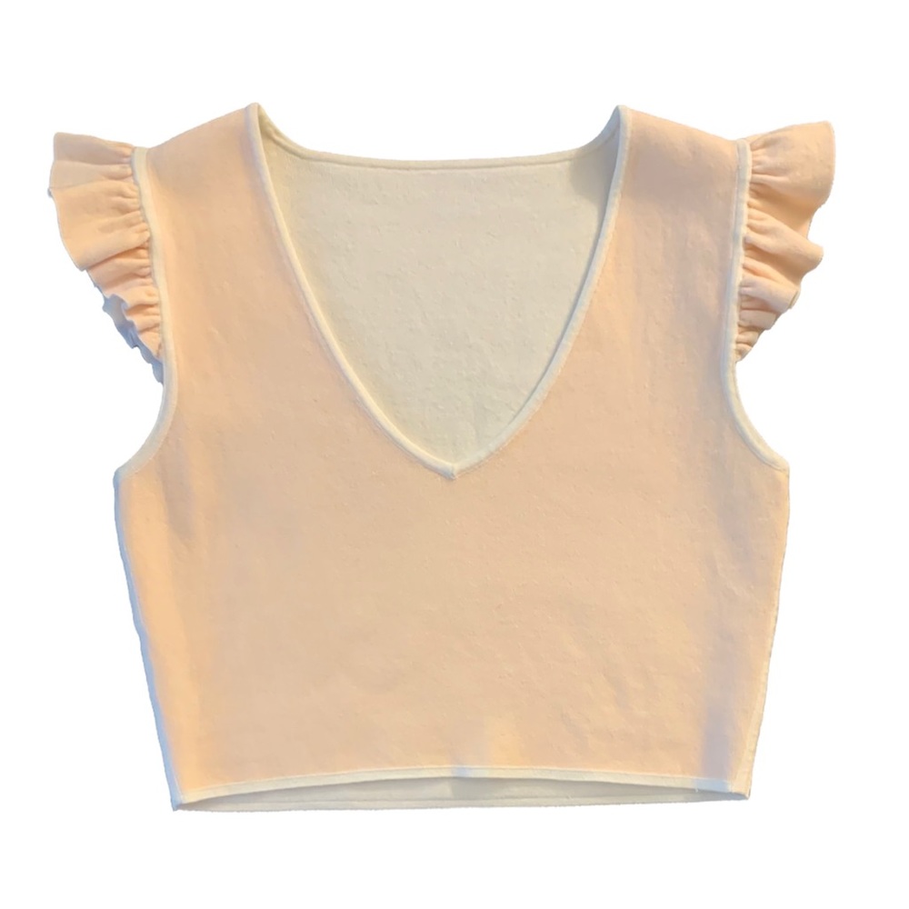 CLUB MONACO- REVERSIBLE Ruffle shoulder Crop Top